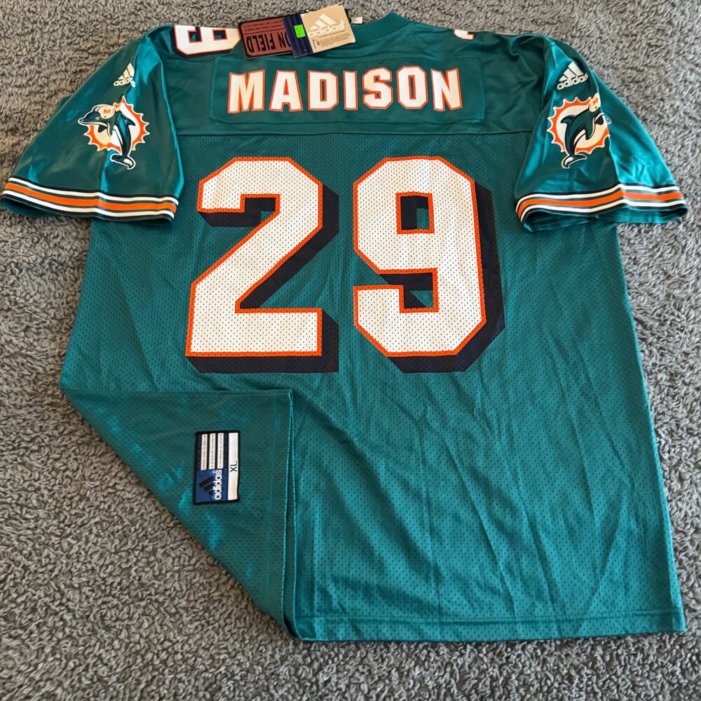 NWT Vintage 2000 Adidas NFL Miami Dolphins Sam Madison Home #29 Jersey XL y2k